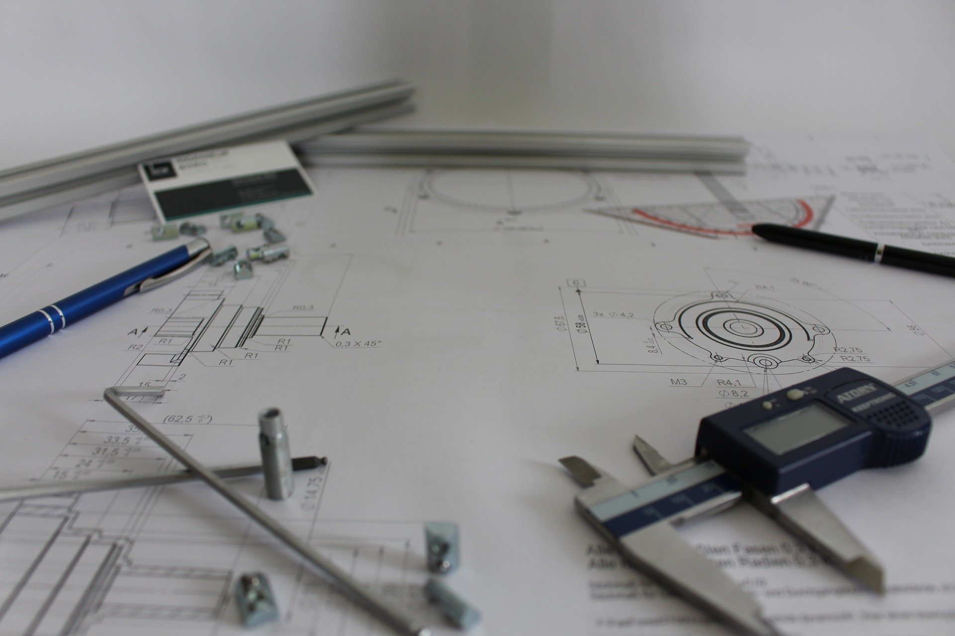 Caliper on a blueprint